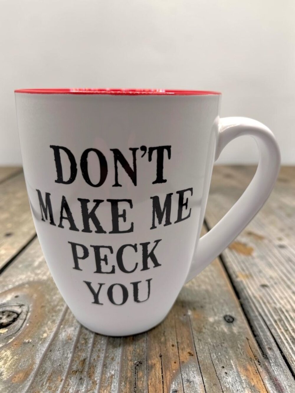 Paula Deen Chicken Mug "Dont Make Me Peck You" White & Red Ceramic Coffee Cup